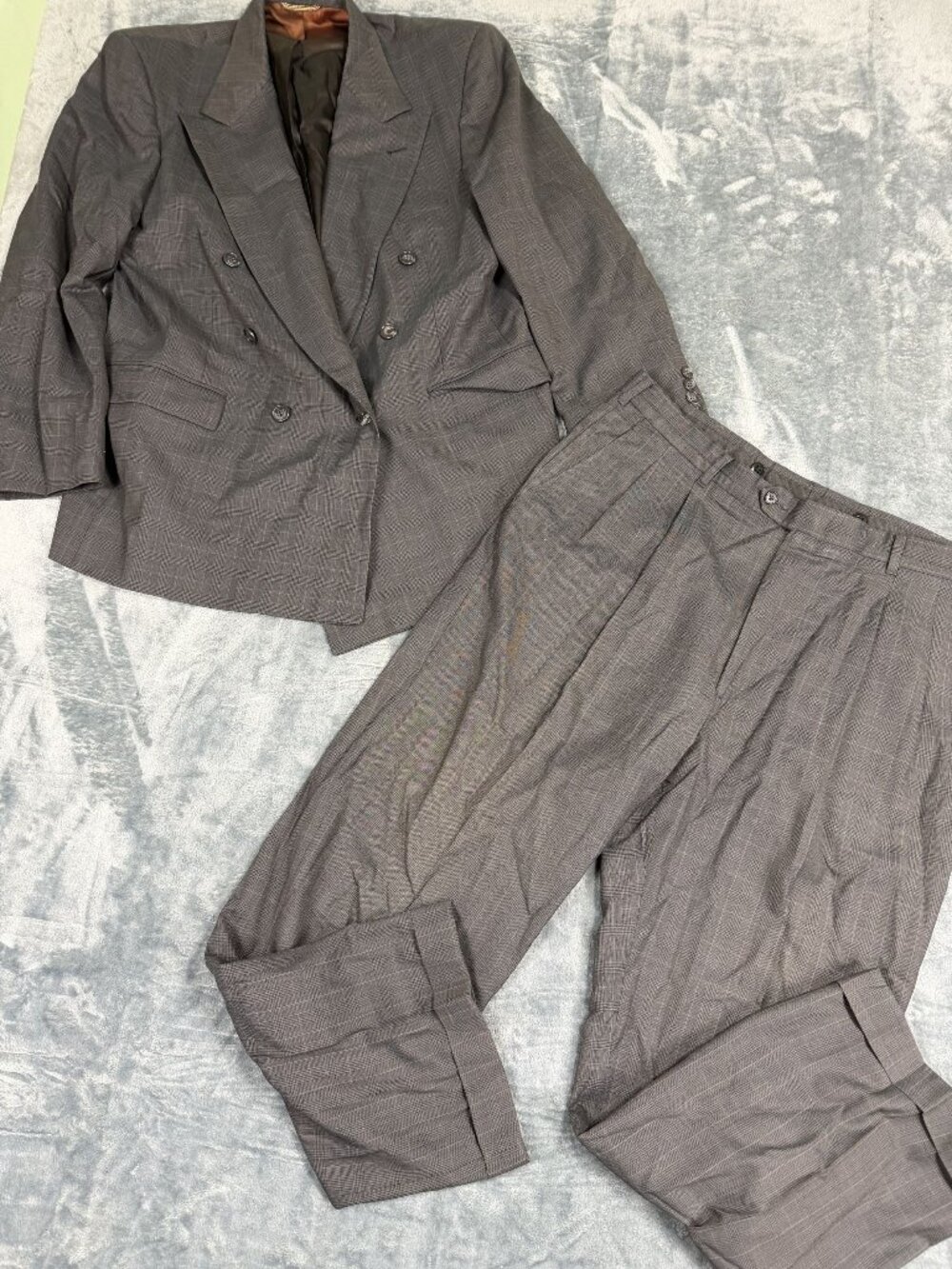 Hastings Mens 2 Double Breasted Piece Suit Blazer 44 Pants 38x30 Wool BLK & BRN